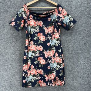 Olivia Matthews Dress Women 16 Blue Floral Shift Short Short Sleeve Casual